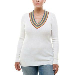 DEREK HEART Women JUNIOR 2X WhiteSparkle Rainbow